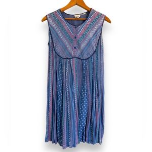 VTG 70s Indian Gauzy Sleeveless Block Print Dress Made in India Zanana London